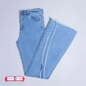 شلوار جین دمپا زنانه مدل ۲۰۲۴ ریش دار کد ۲۰۸۳ رنگ آبی با سایزبندی مختلف