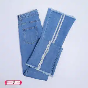 شلوار جین دمپا زنانه مدل ۲۰۲۴ ریش دار رنگ آبی کد ۲۰۸۶ سایزبندی مختلف